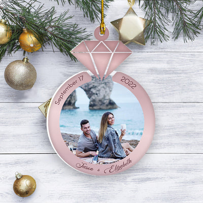 Personalized Ornament Gift For Couple - Diamond Ring Engaged Ornament - Just Married Ornament