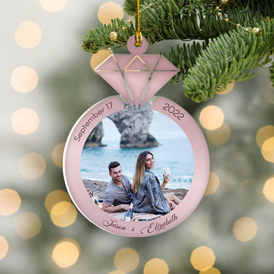 Personalized Ornament Gift For Couple - Diamond Ring Engaged Ornament - Just Married Ornament