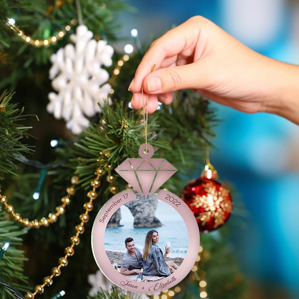 Personalized Ornament Gift For Couple - Diamond Ring Engaged Ornament - Just Married Ornament