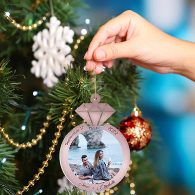 Personalized Ornament Gift For Couple - Diamond Ring Engaged Ornament - Just Married Ornament