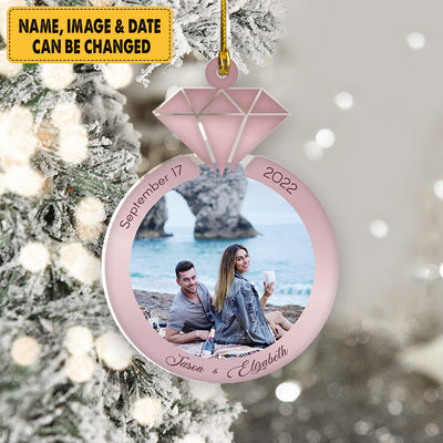Personalized Ornament Gift For Couple - Diamond Ring Engaged Ornament - Just Married Ornament