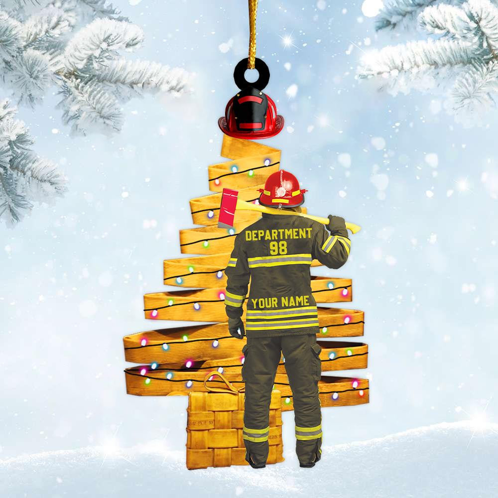 Unique Fire Hose Christmas Tree With Fireman Personalized Ornament