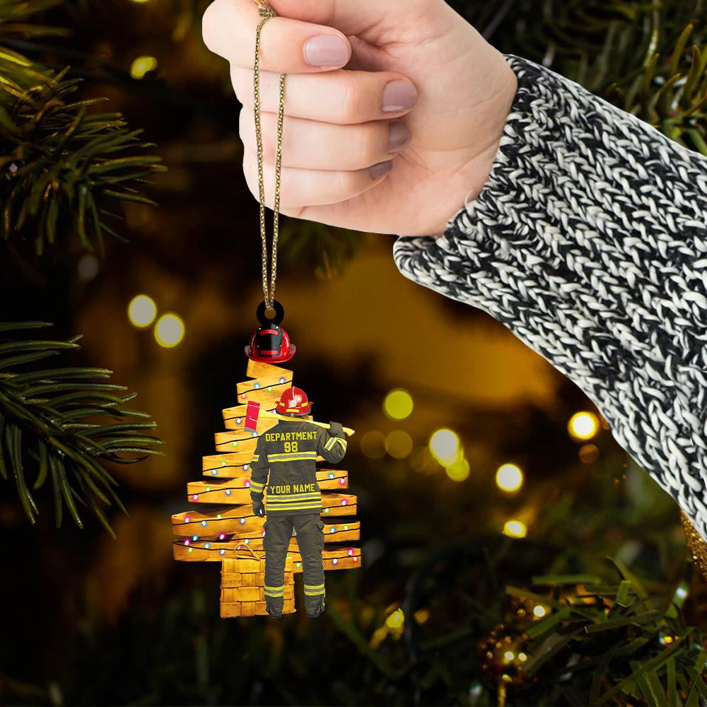 Unique Fire Hose Christmas Tree With Fireman Personalized Ornament