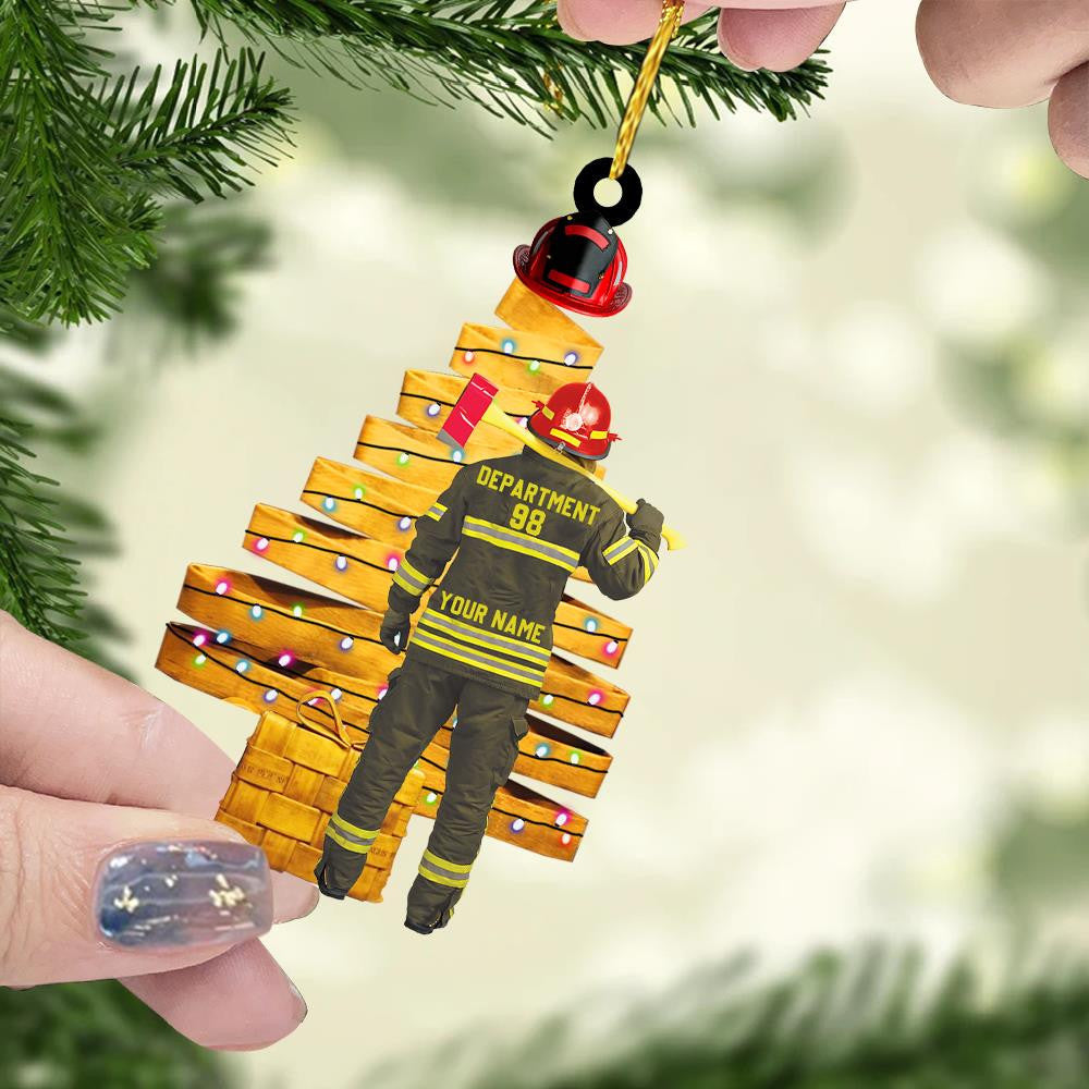 Unique Fire Hose Christmas Tree With Fireman Personalized Ornament
