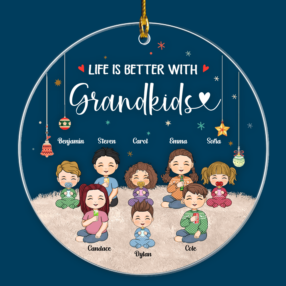 Grandkids Makes Life Grand Personalized Circle Acrylic Ornament