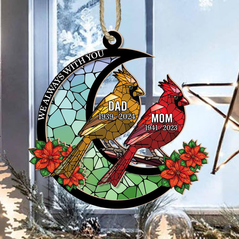 Memorial Cardinal Stained Glass Moon - Personalized Window Hanging Suncatcher Ornament