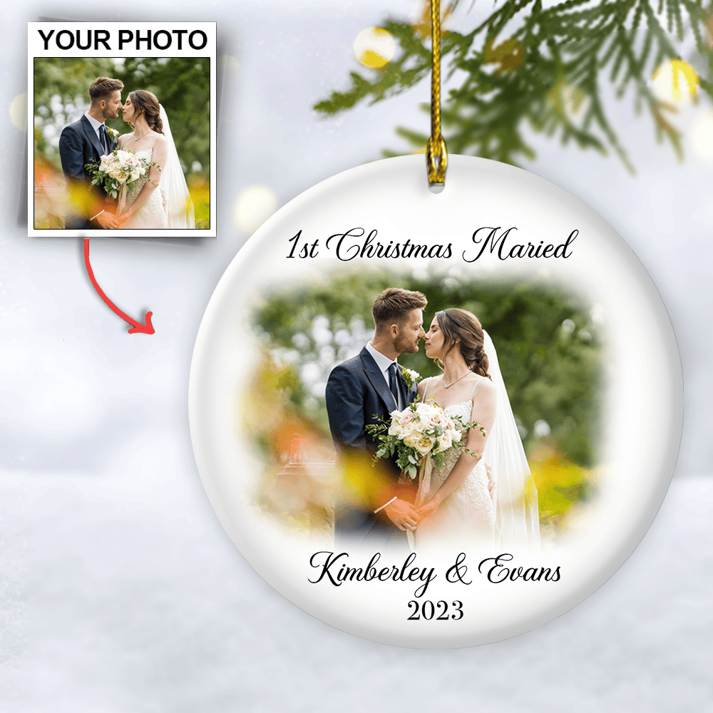 First Christmas Married Personalized Photo Ornaments, Mr And Mrs Wedding Gift