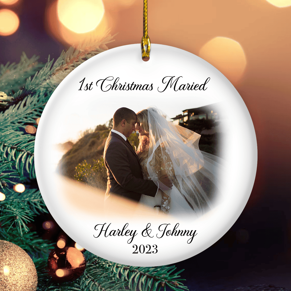 First Christmas Married Personalized Photo Ornaments, Mr And Mrs Wedding Gift