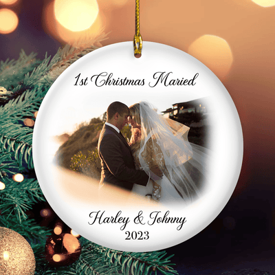 First Christmas Married Personalized Photo Ornaments, Mr And Mrs Wedding Gift