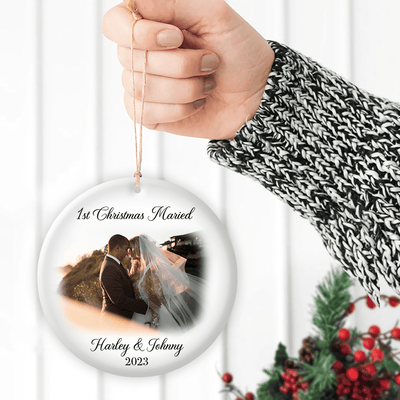 First Christmas Married Personalized Photo Ornaments, Mr And Mrs Wedding Gift