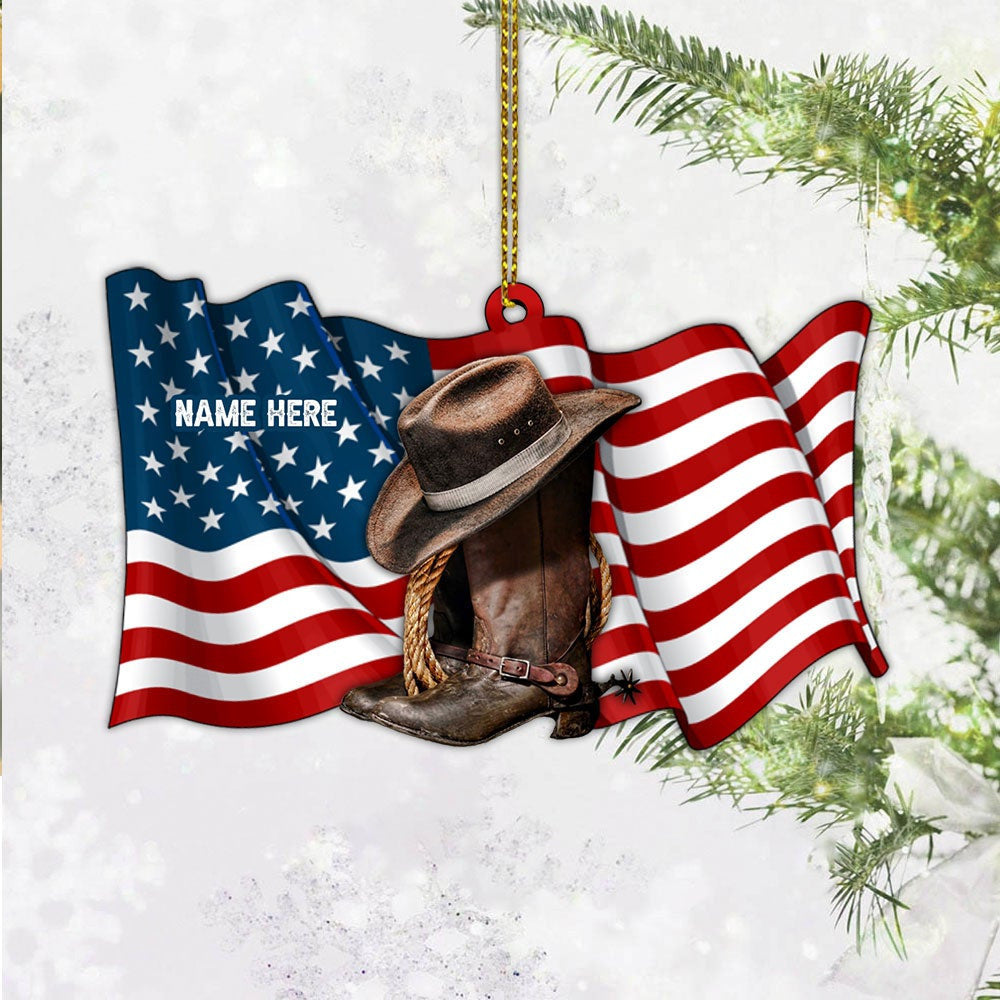 American Cowgirl Boots And Hat Personalized Ornament Gift For Cowgirl Horse Lovers