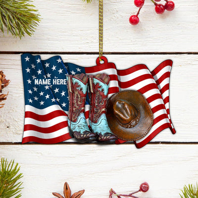 American Cowgirl Boots And Hat Personalized Ornament Gift For Cowgirl Horse Lovers