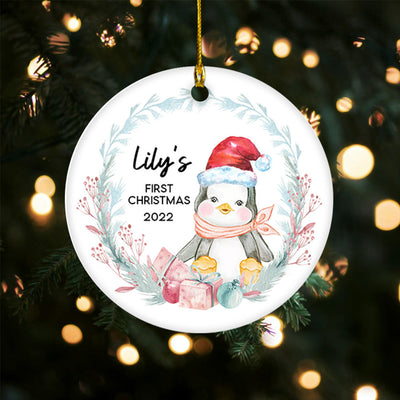 Personalized First Christmas Ornament - Custom Baby Penguin New Baby First Christmas Ornament