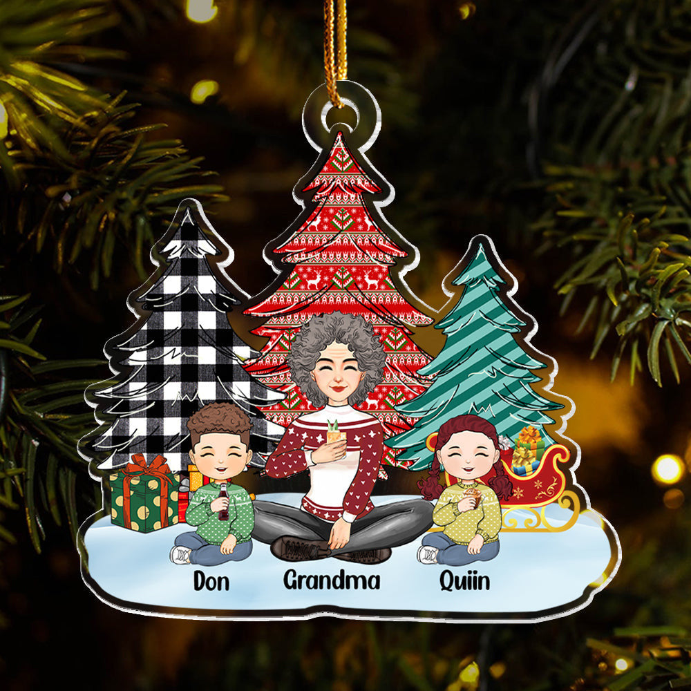 Pattern Christmas Tree Grandma Grandkids - Personalized Acrylic Ornament