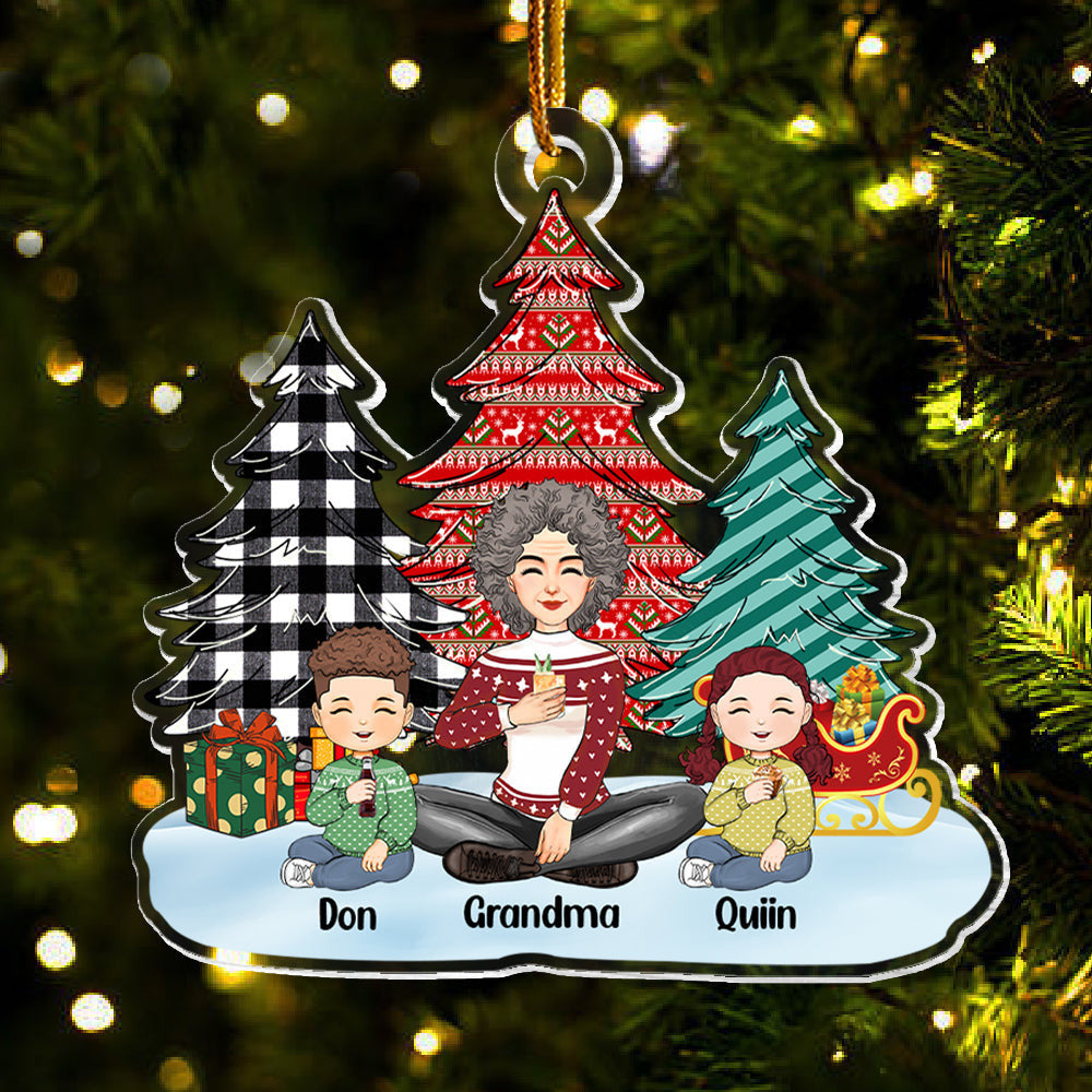 Pattern Christmas Tree Grandma Grandkids - Personalized Acrylic Ornament