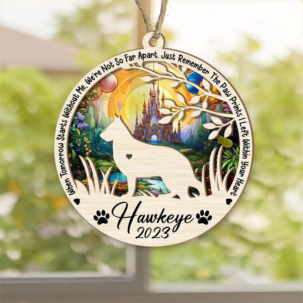 Dog Memorial Suncatcher Personalized Ornament - Loss Of Pet Sympathy Gift - Handmade Custom Name And Dog Breed Decor, Engraved Dog Lovers Gift