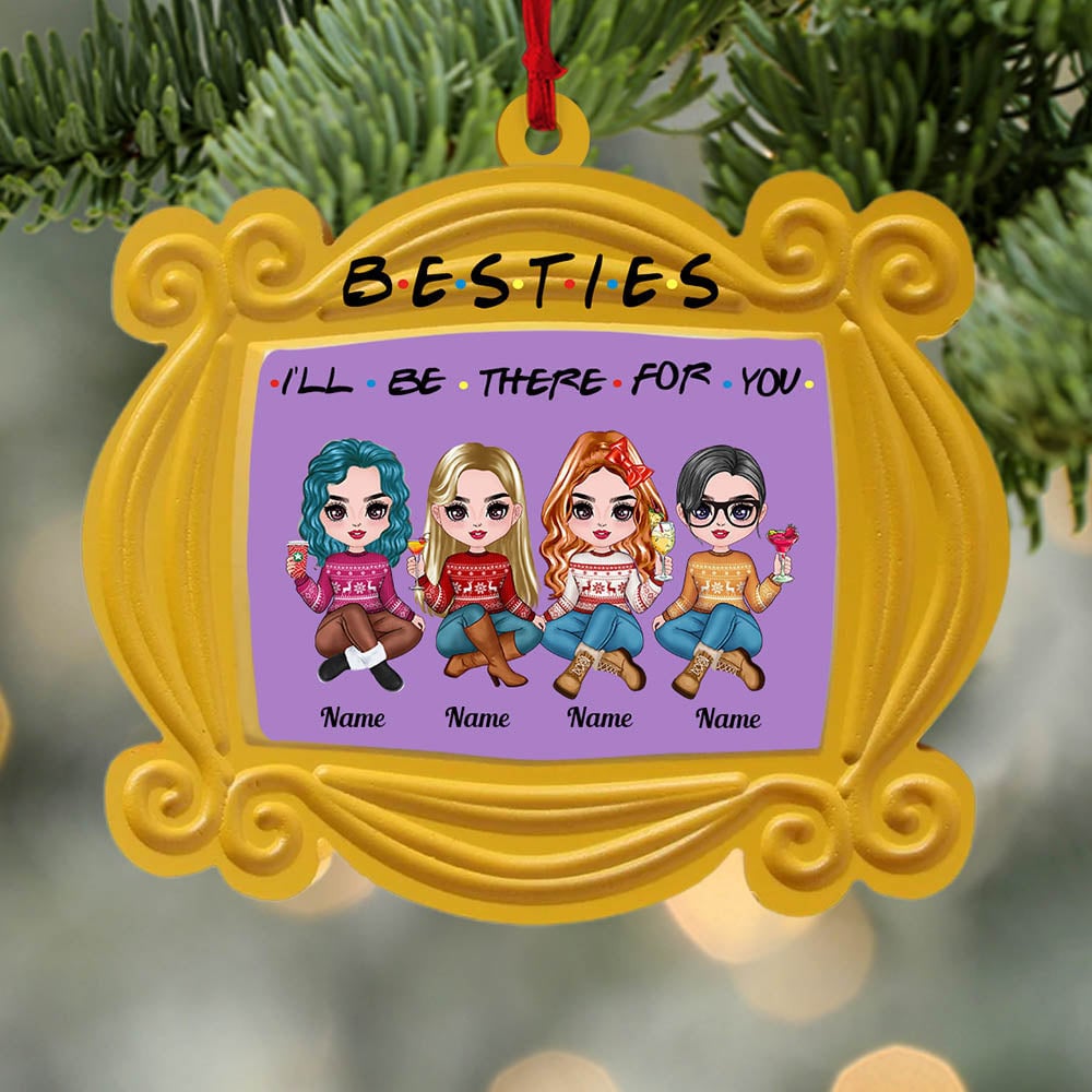 Personalized Besties Sisters Sistas Ornament - I'll Be There For You Friend Sitting Together Yellow Mirror Ornament
