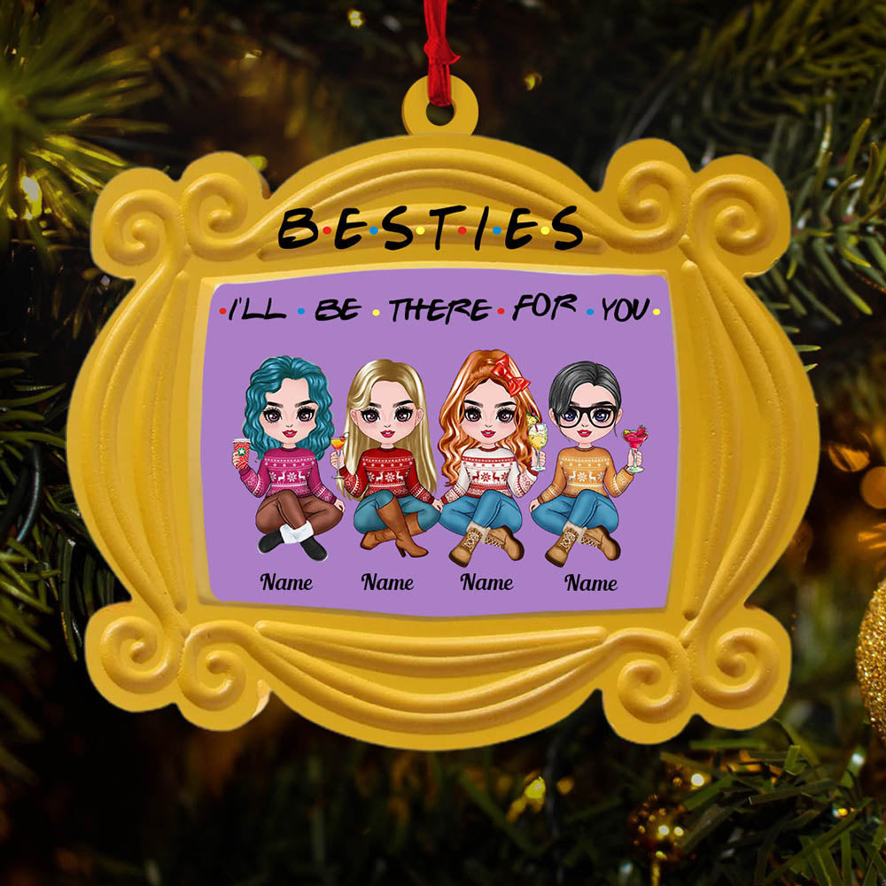 Personalized Besties Sisters Sistas Ornament - I'll Be There For You Friend Sitting Together Yellow Mirror Ornament