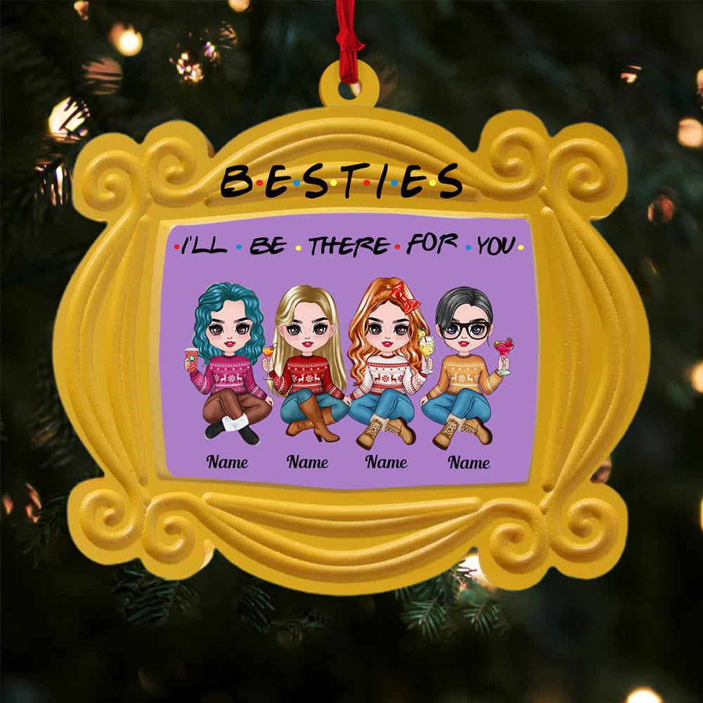 Personalized Besties Sisters Sistas Ornament - I'll Be There For You Friend Sitting Together Yellow Mirror Ornament
