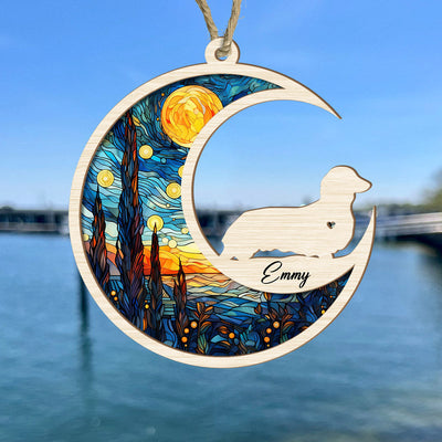 Loss Of Pet Sympathy Gift - Dachshund Memorial Suncatcher Personalized Ornament - Handmade Custom Name And Dog Breed Decor, Engraved Dog Lovers Gift