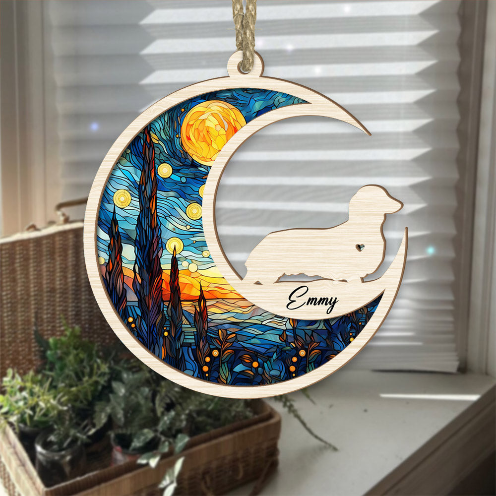 Loss Of Pet Sympathy Gift - Dachshund Memorial Suncatcher Personalized Ornament - Handmade Custom Name And Dog Breed Decor, Engraved Dog Lovers Gift