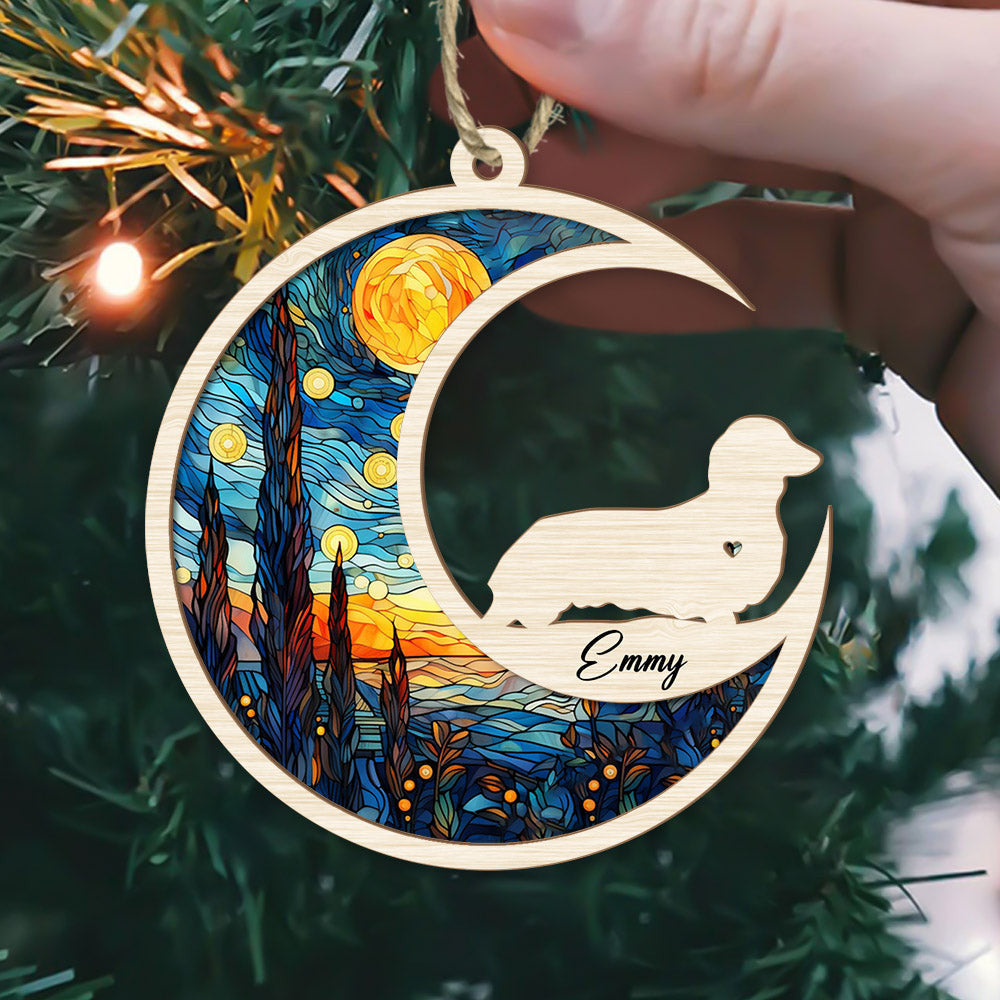 Loss Of Pet Sympathy Gift - Dachshund Memorial Suncatcher Personalized Ornament - Handmade Custom Name And Dog Breed Decor, Engraved Dog Lovers Gift