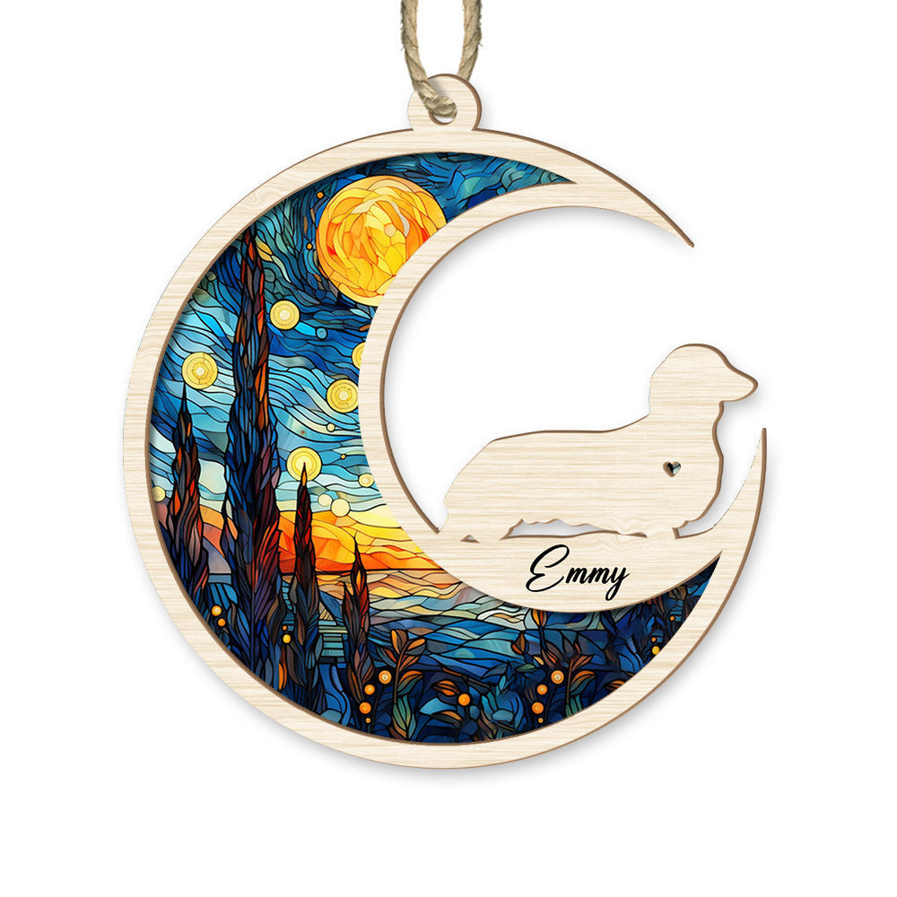 Loss Of Pet Sympathy Gift - Dachshund Memorial Suncatcher Personalized Ornament - Handmade Custom Name And Dog Breed Decor, Engraved Dog Lovers Gift