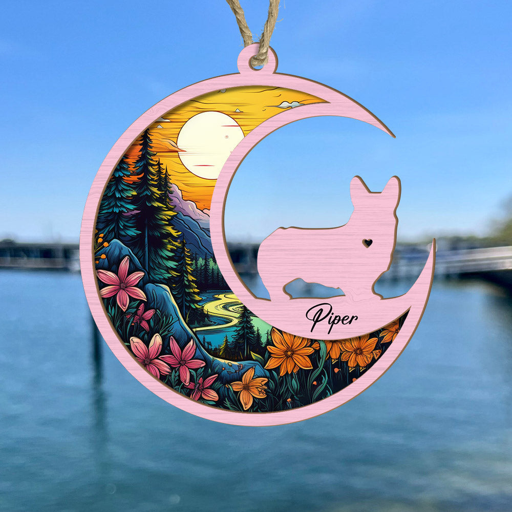 Loss Of Pet Sympathy Gift - Corgi Memorial Suncatcher Personalized Ornament - Handmade Custom Name And Dog Breed Decor, Engraved Dog Lovers Gift