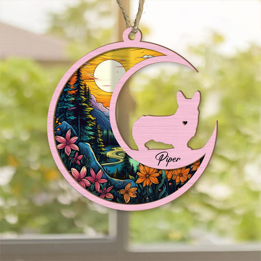 Loss Of Pet Sympathy Gift - Corgi Memorial Suncatcher Personalized Ornament - Handmade Custom Name And Dog Breed Decor, Engraved Dog Lovers Gift