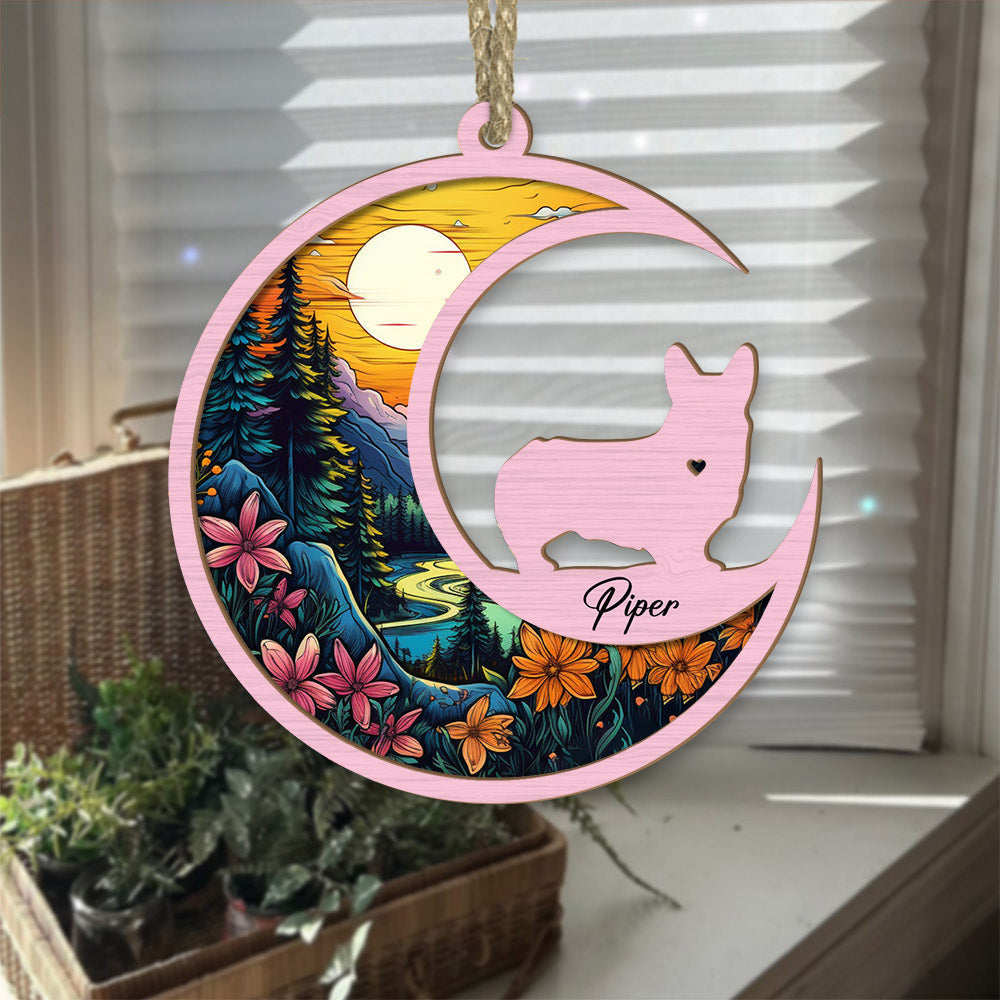 Loss Of Pet Sympathy Gift - Corgi Memorial Suncatcher Personalized Ornament - Handmade Custom Name And Dog Breed Decor, Engraved Dog Lovers Gift