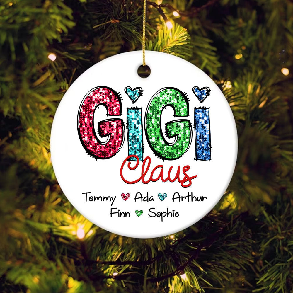 Gigi Claus With Grandkids - Personalized Ornament For Grandkids From Grandma