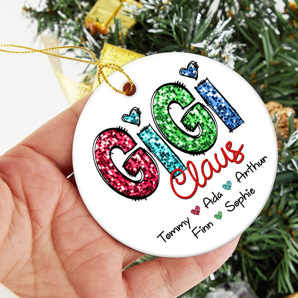 Gigi Claus With Grandkids - Personalized Ornament For Grandkids From Grandma