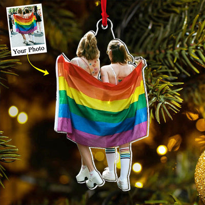 Custom Photo Acrylic Ornament Gift For Lgbt - Personalized Upload Photo Acrylic Ornament For Lgbt Couple