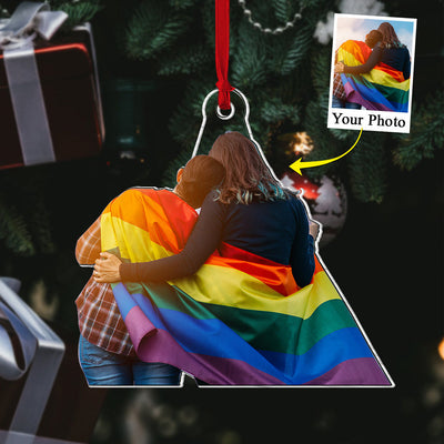 Custom Photo Acrylic Ornament Gift For Lgbt - Personalized Upload Photo Acrylic Ornament For Lgbt Couple