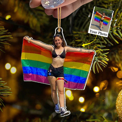 Custom Photo Acrylic Ornament Gift For Lgbt - Personalized Upload Photo Acrylic Ornament For Lgbt Couple