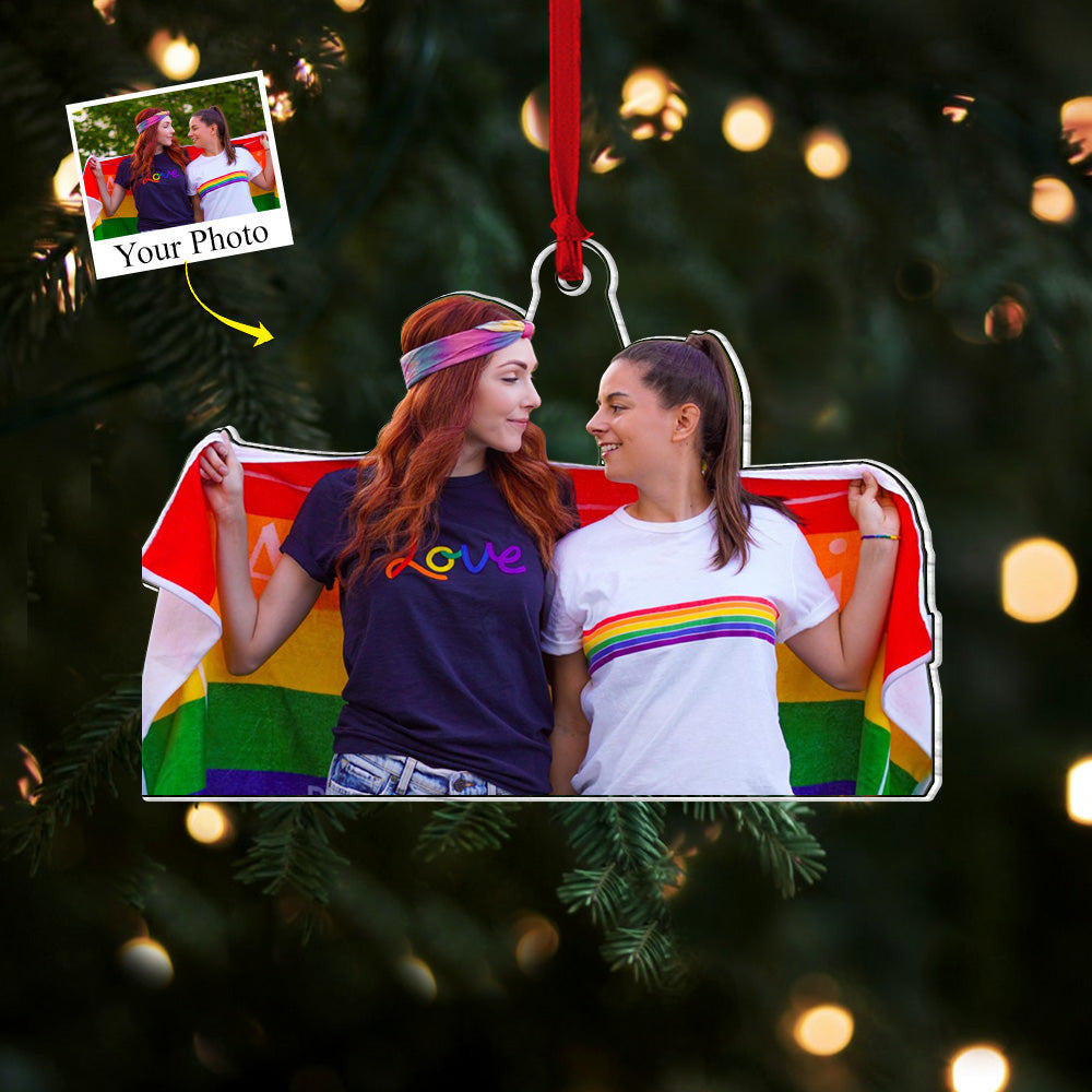 Custom Photo Acrylic Ornament Gift For Lgbt - Personalized Upload Photo Acrylic Ornament For Lgbt Couple