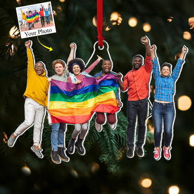 Custom Photo Acrylic Ornament Gift For Lgbt - Personalized Upload Photo Acrylic Ornament For Lgbt Couple