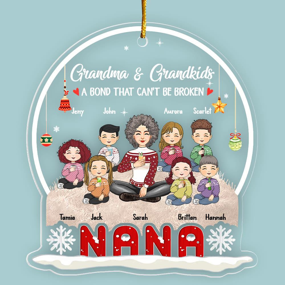 Grandma And Grandkids A Bond That Can't Be Broken Personalized Snow Globe Shaped Acrylic Ornament