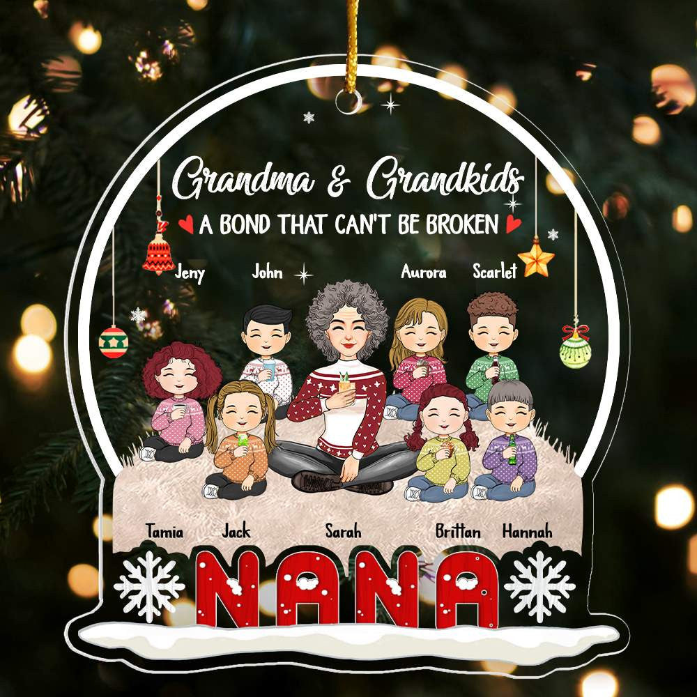 Grandma And Grandkids A Bond That Can't Be Broken Personalized Snow Globe Shaped Acrylic Ornament