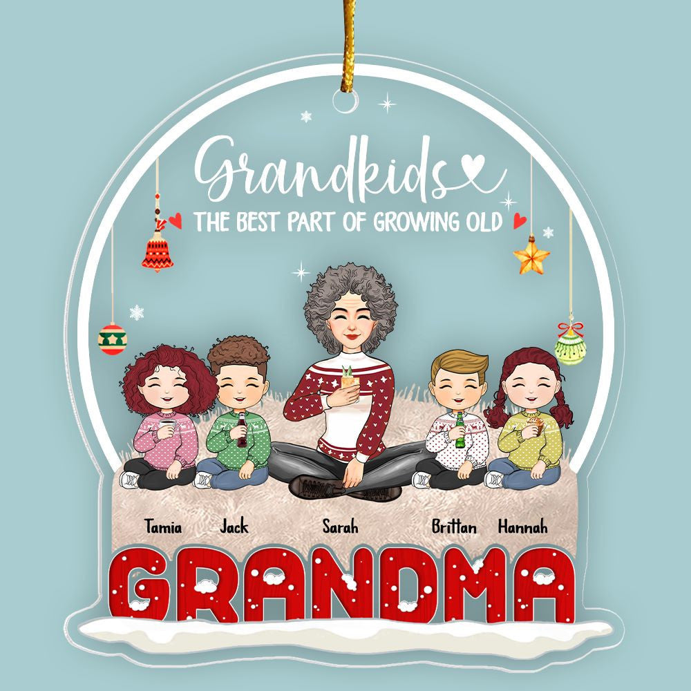 Grandkids The Best Part Of Growing Old Personalized Snow Globe Shaped Acrylic Ornament