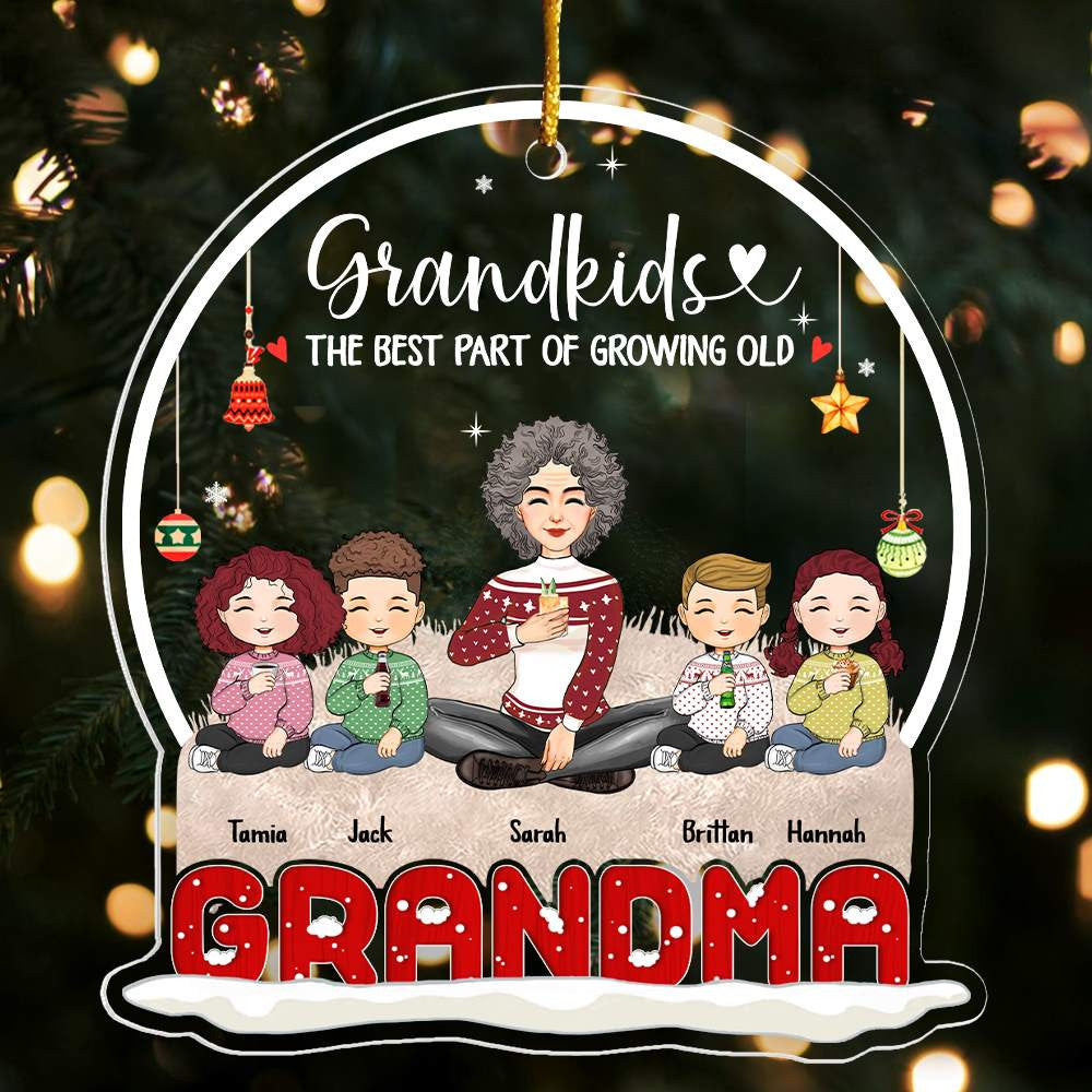 Grandkids The Best Part Of Growing Old Personalized Snow Globe Shaped Acrylic Ornament