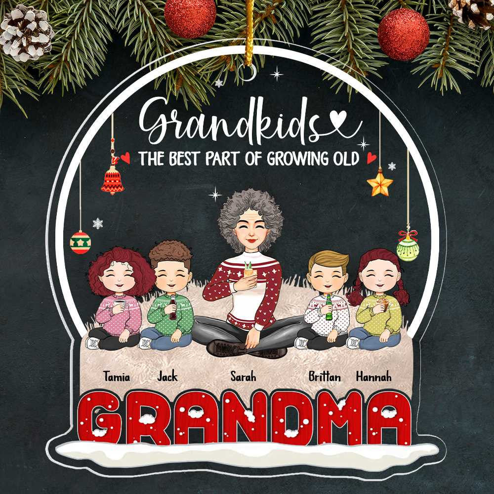 Grandkids The Best Part Of Growing Old Personalized Snow Globe Shaped Acrylic Ornament