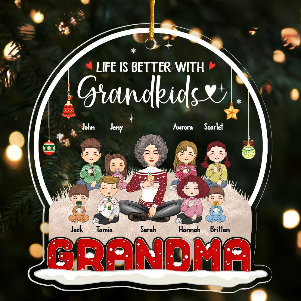 Life Is Better With Grandkids Personalized Snow Globe Shaped Acrylic Ornament