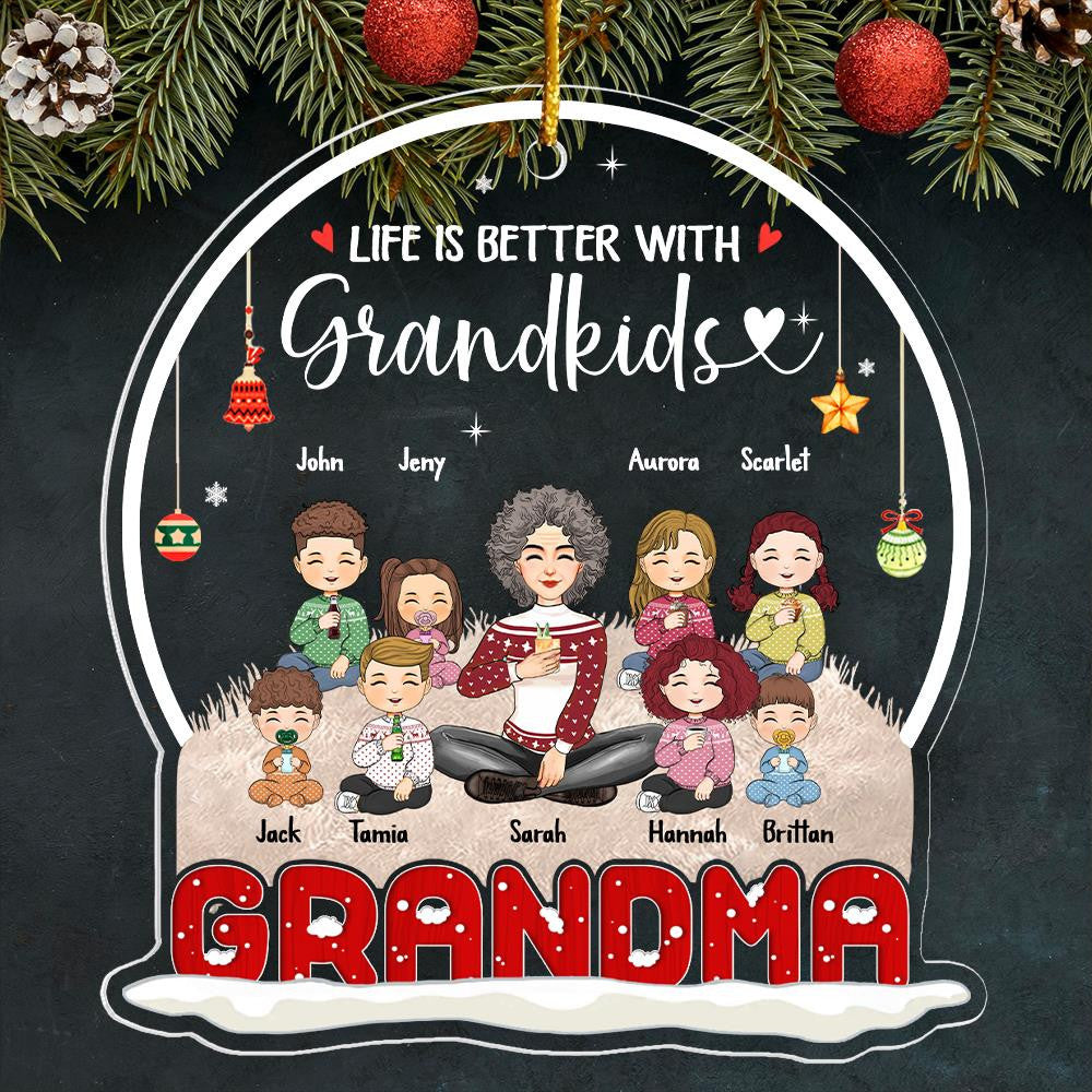 Life Is Better With Grandkids Personalized Snow Globe Shaped Acrylic Ornament