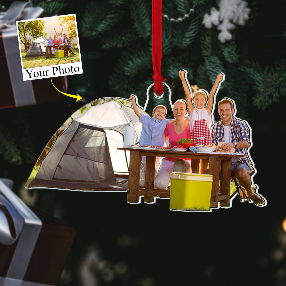 Custom Photo Acrylic Ornament Gift For Camping Lovers - Happy Camping For Family & Friends Personalized Upload Photo