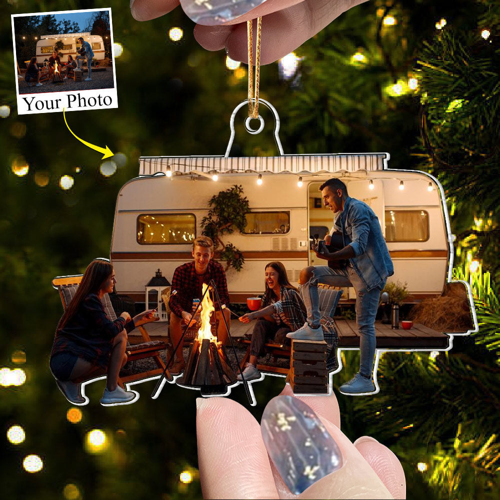 Custom Photo Acrylic Ornament Gift For Camping Lovers - Happy Camping For Family & Friends Personalized Upload Photo