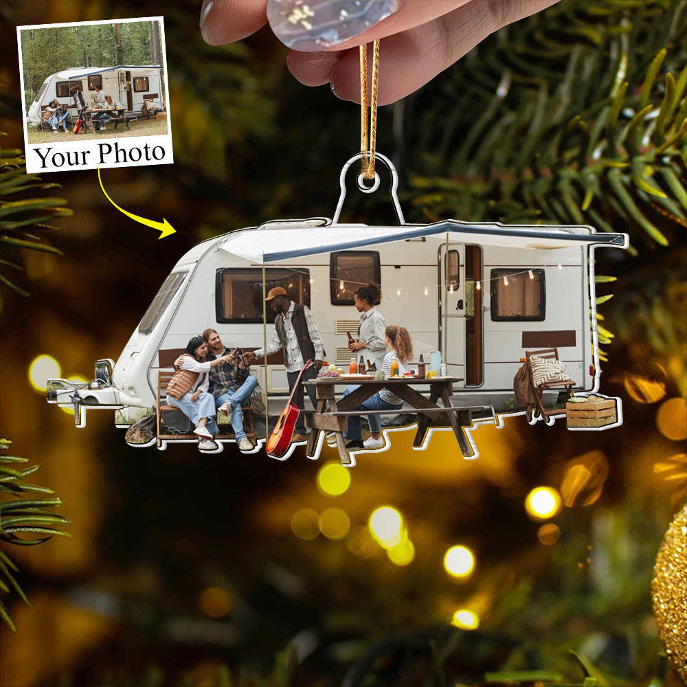 Custom Photo Acrylic Ornament Gift For Camping Lovers - Happy Camping For Family & Friends Personalized Upload Photo