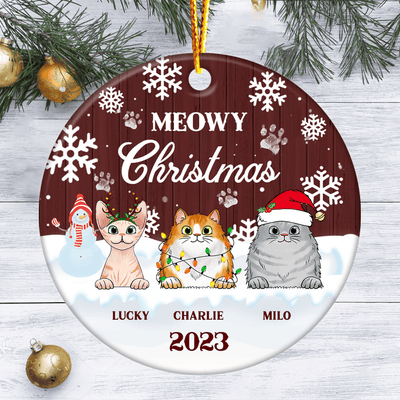 Meowy Christmas - Christmas Gift For Cat Lovers - Personalized Custom Circle Ceramic Ornament Ceramic