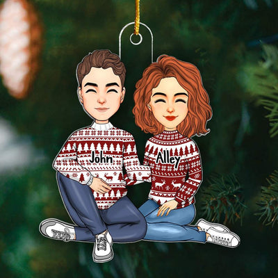 Couple Sitting Christmas Gift For Him For Her Personalized Acrylic Ornament
