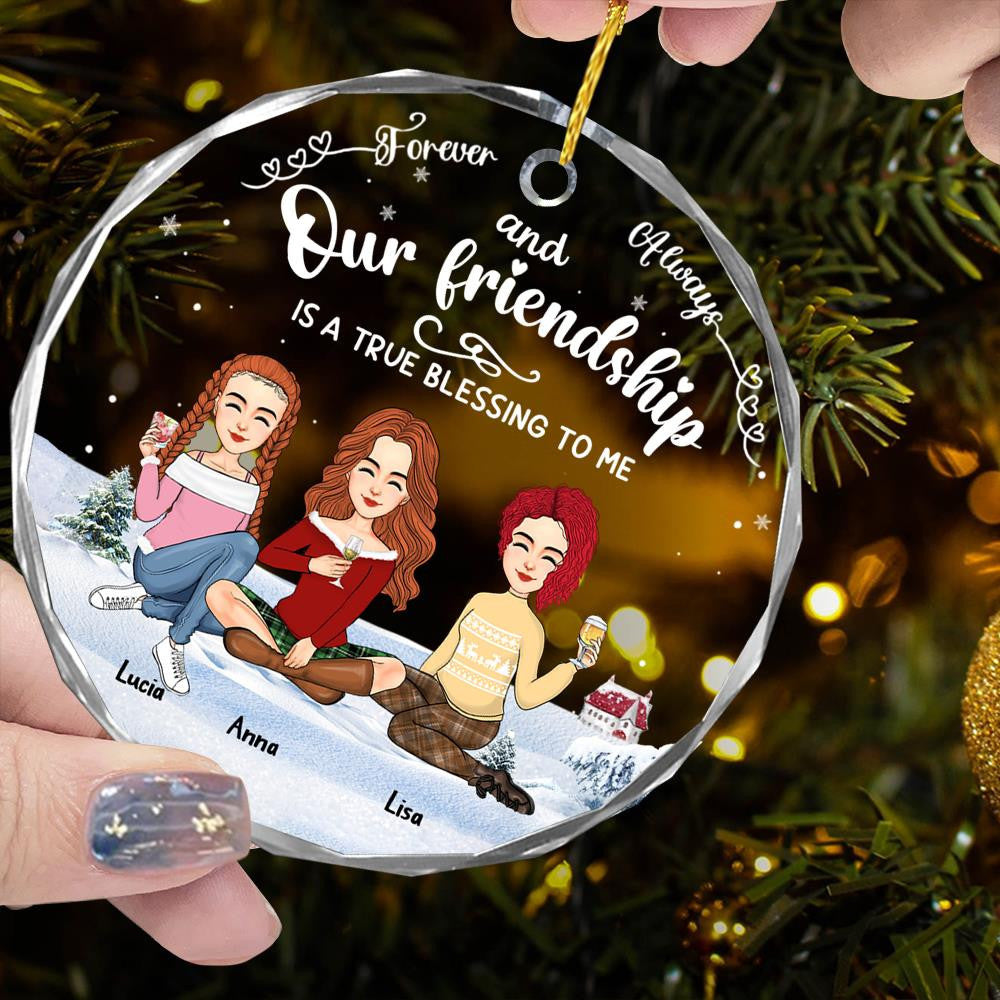 Luxury Ornament Friendship Is A True Blessing To Me - Personalized Glass Ornament Gift For Best Friends
